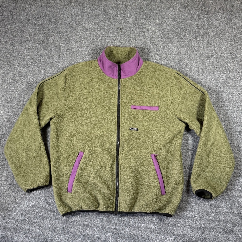 Stussy Camo Green Purple Trim Fleece Sherpa Full Zip Jacket Y2K Large